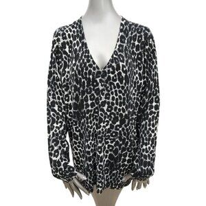 Michael Kors NWT Animal Print Sweater Black White Longsleeve Top Extra Large XL